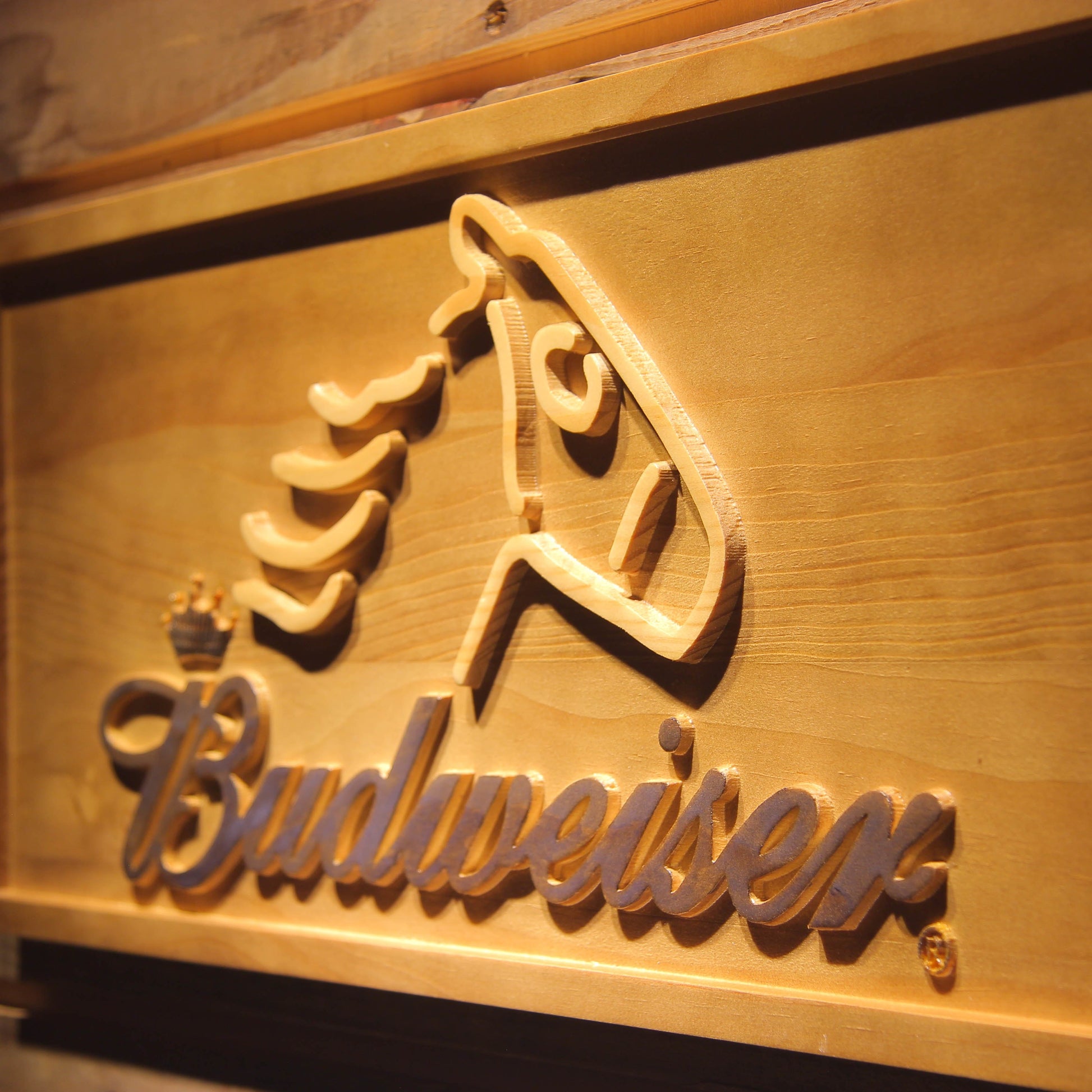 Budweiser Horse Head  3D Wooden Bar Signs by Woody Signs Co. - Handmade Crafted Unique Wooden Creative