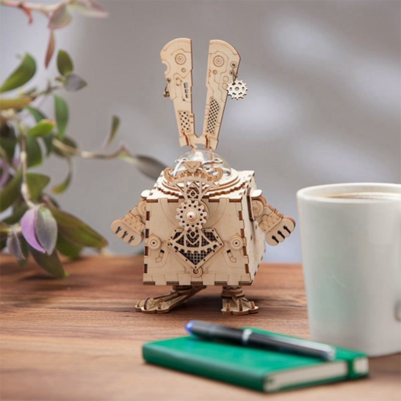 Creative DIY 3D Steampunk Rabbit Wooden Puzzle Game Assembly Music Box Toy Gift for Children Teens Adult AM481 by Woody Signs Co. - Handmade Crafted Unique Wooden Creative