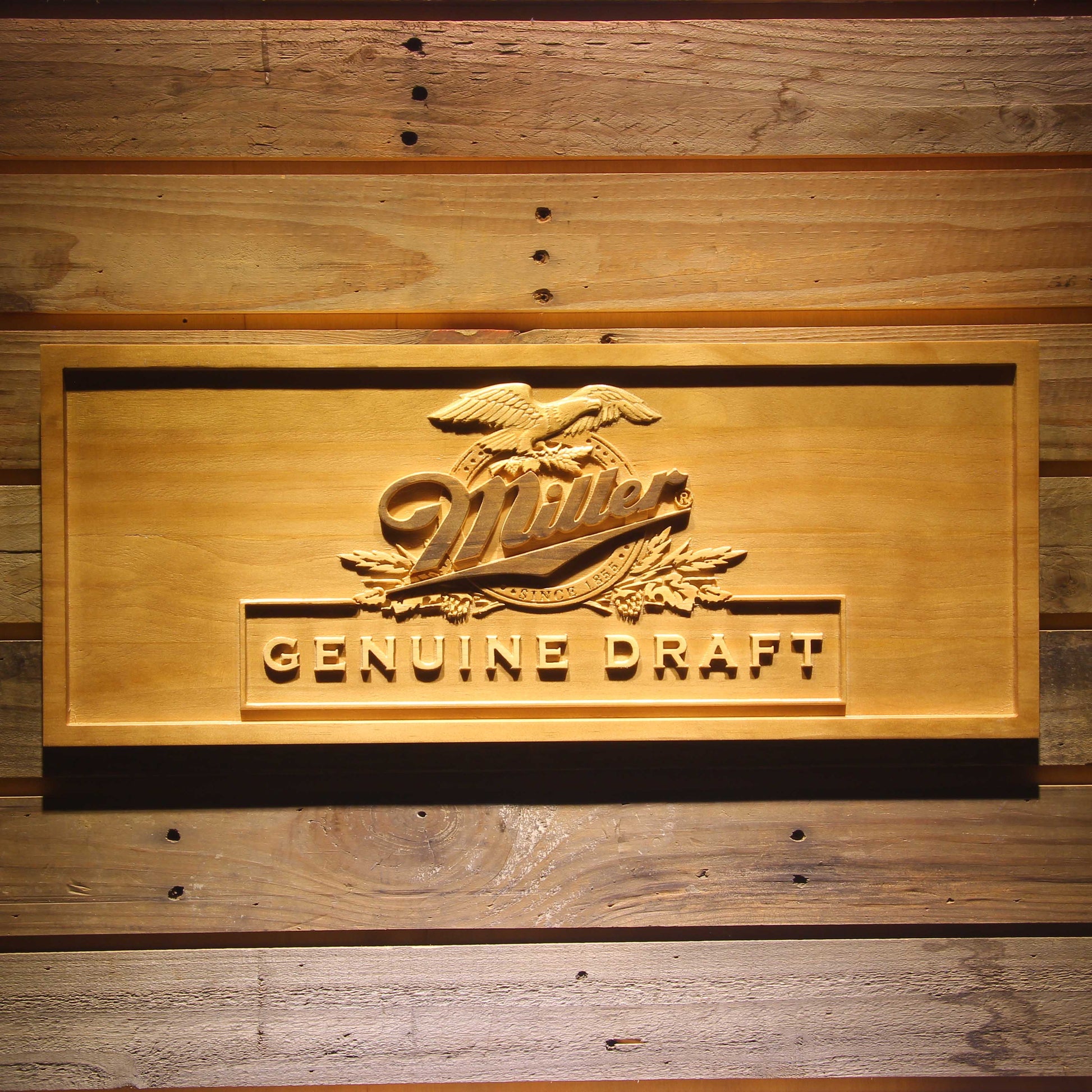 Miller Eagle Genuine Draft  3D Wooden Signs by Woody Signs Co. - Handmade Crafted Unique Wooden Creative