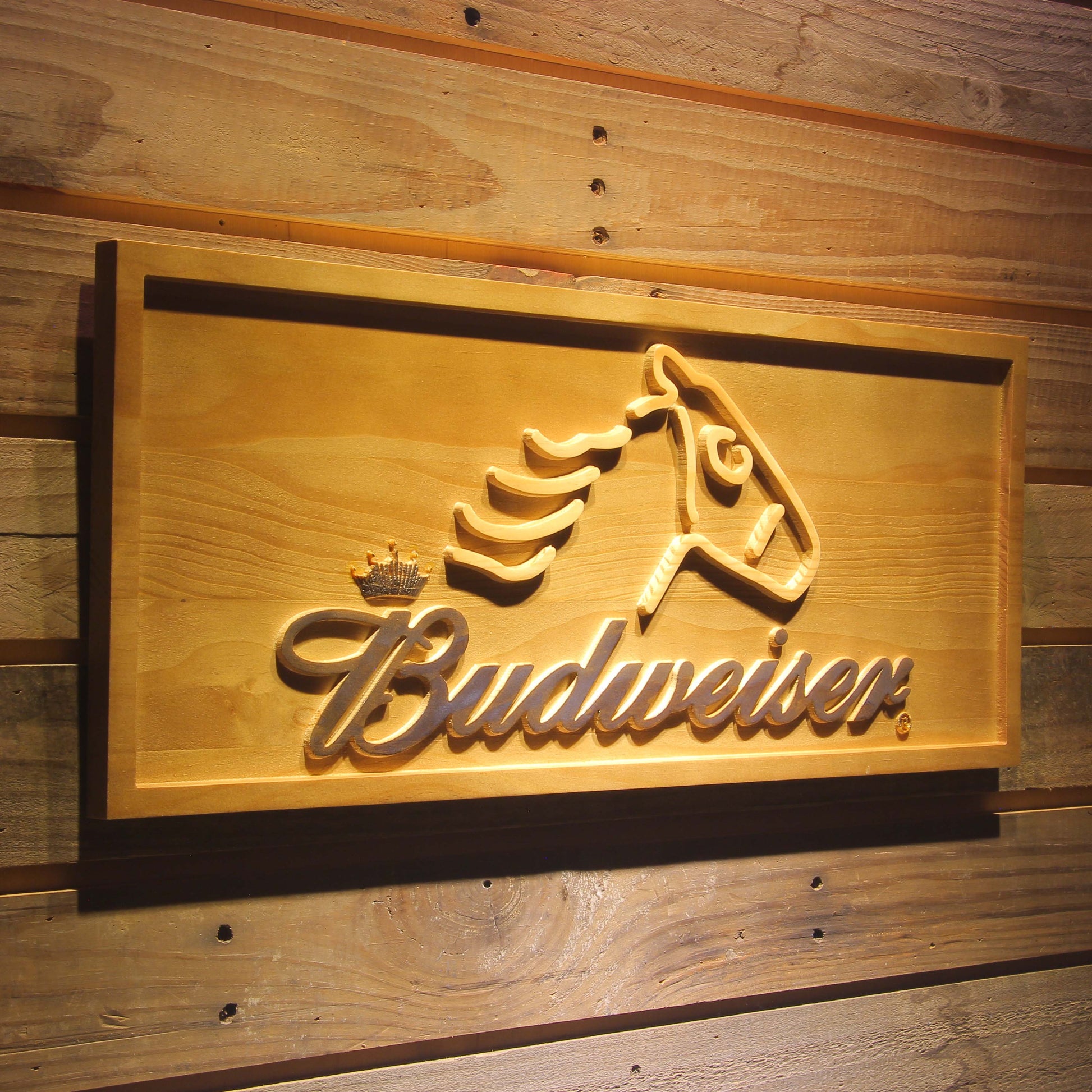 Budweiser Horse Head  3D Wooden Bar Signs by Woody Signs Co. - Handmade Crafted Unique Wooden Creative