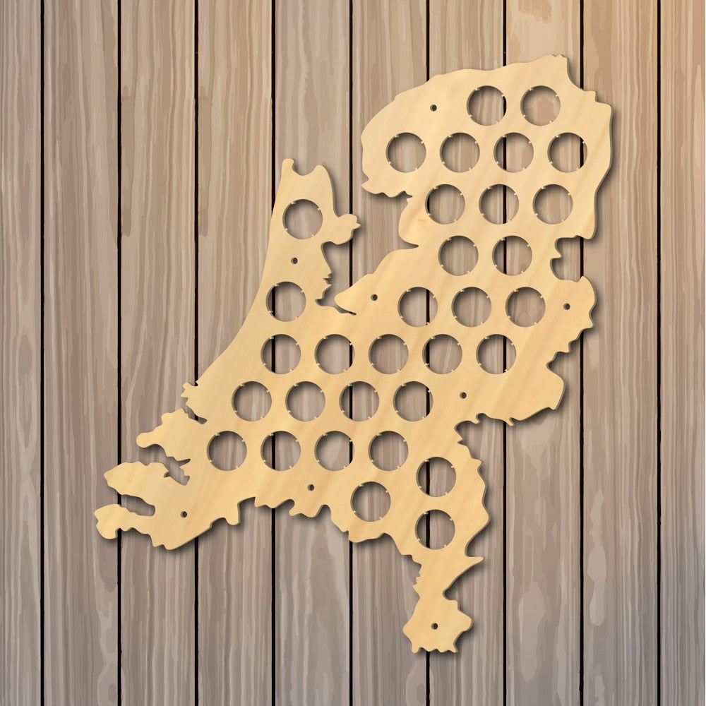 Netherlands  Cap Map Patriotic Wooden Wall Sign Map Of Holland  Bottle Cap Display Holder Dutch Man Cave  Lover by Woody Signs Co. - Handmade Crafted Unique Wooden Creative