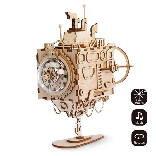 Creative DIY 3D Steampunk Submarine Wooden Puzzle Game Assembly Music Box Toy Gift for Children Teens Adult AM680 by Woody Signs Co. - Handmade Crafted Unique Wooden Creative