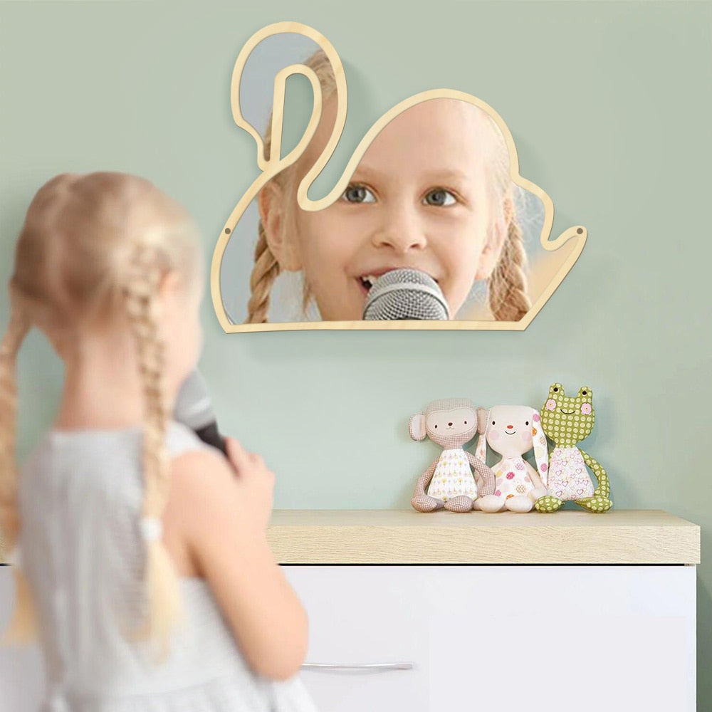 Magical Children Mirror Sleeping Swan Wood and Acrylic Make-up Mirror Baby Kids Girl Room Swan Princess  Wall Mirror by Woody Signs Co. - Handmade Crafted Unique Wooden Creative