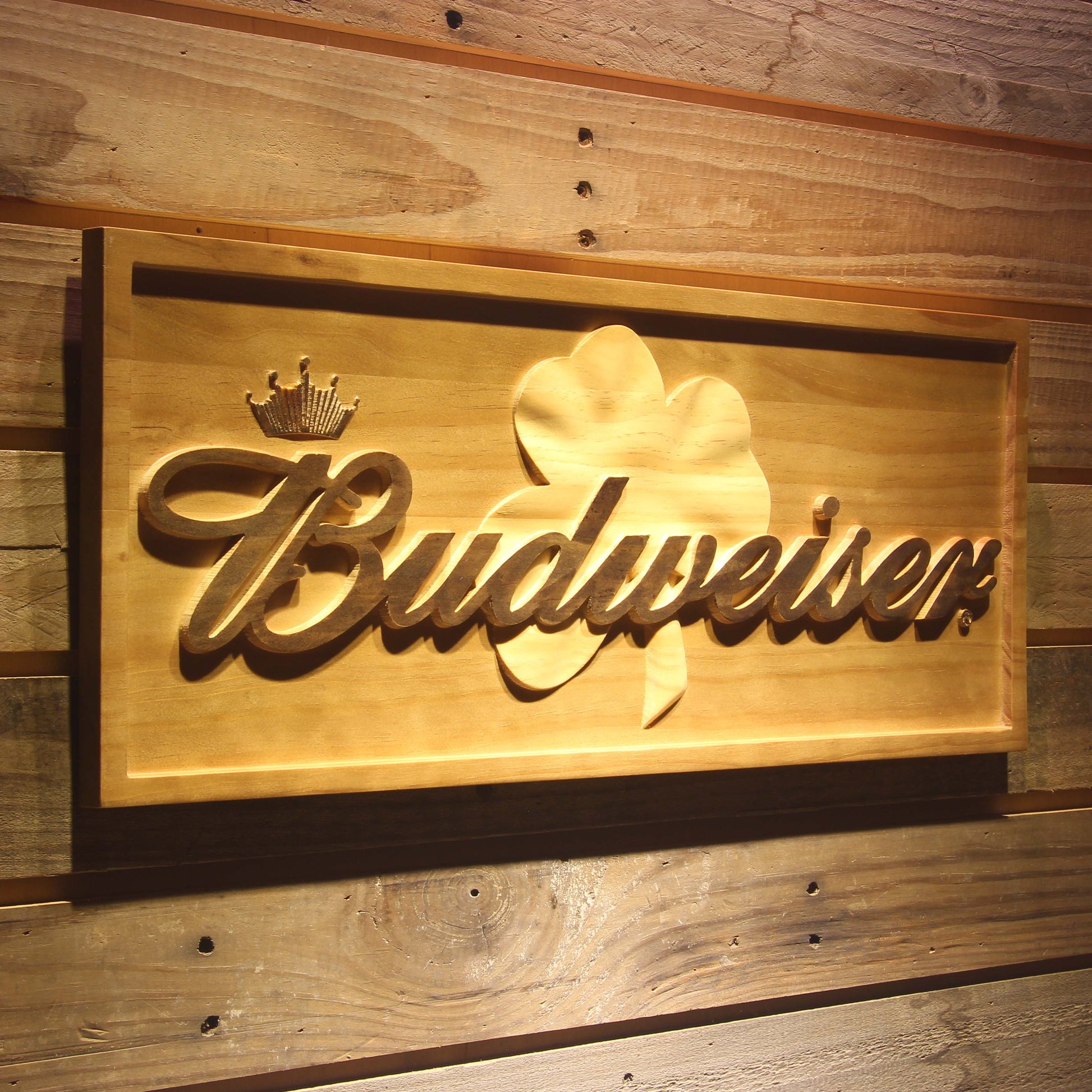Budwesier Shamrock  3D Wooden Bar Signs by Woody Signs Co. - Handmade Crafted Unique Wooden Creative