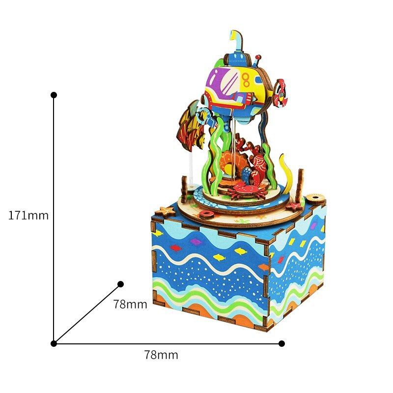 DIY Underwater World 3D Wooden Puzzle Game Assembly Rotatable Music Box Toy Gift for Children Adult AM406 by Woody Signs Co. - Handmade Crafted Unique Wooden Creative