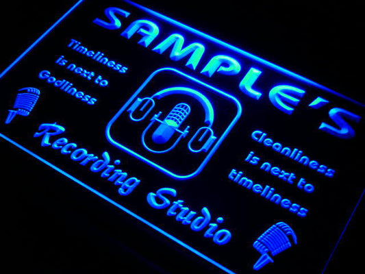 qm Name  Custom Recording Studio Microphone Neon Light Light Signs by Woody Signs Co. - Handmade Crafted Unique Wooden Creative