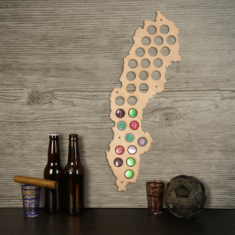 Swedent  Cap Maps Handmade Wooden Craft  Wall Mounted Maps  Bottle Caps Collection Gadget by Woody Signs Co. - Handmade Crafted Unique Wooden Creative