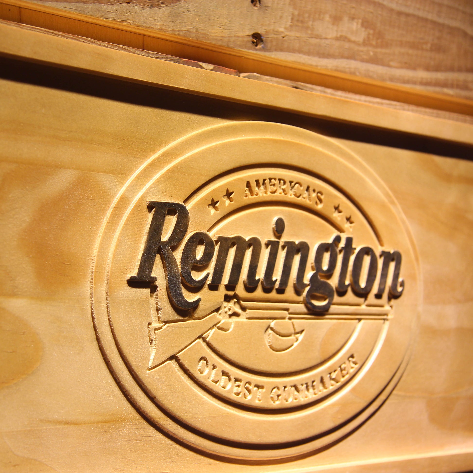 Remington 3D Wooden Bar Signs by Woody Signs Co. - Handmade Crafted Unique Wooden Creative