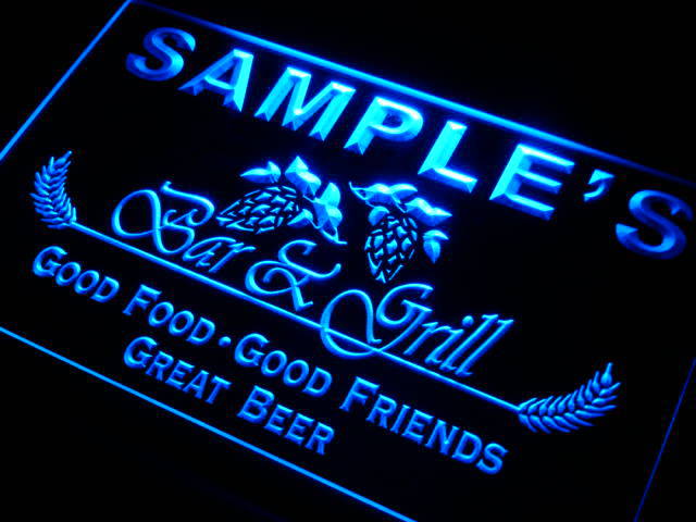 pr Name  Custom Bar & Grill  Neon Light Light Signs by Woody Signs Co. - Handmade Crafted Unique Wooden Creative