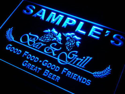 pr Name  Custom Bar & Grill  Neon Light Light Signs by Woody Signs Co. - Handmade Crafted Unique Wooden Creative