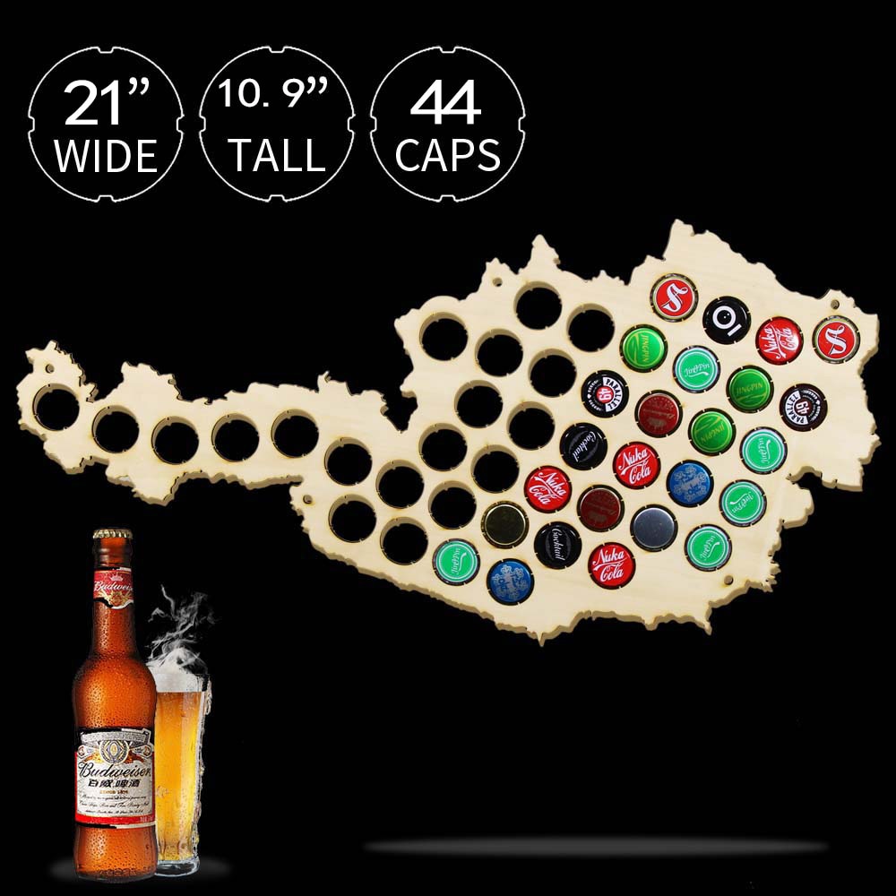 Wooden  Cap Maps  Bottle Caps Map of Austria  Board For Cap Collector  Drinker Wood Crafts Austrian Map by Woody Signs Co. - Handmade Crafted Unique Wooden Creative