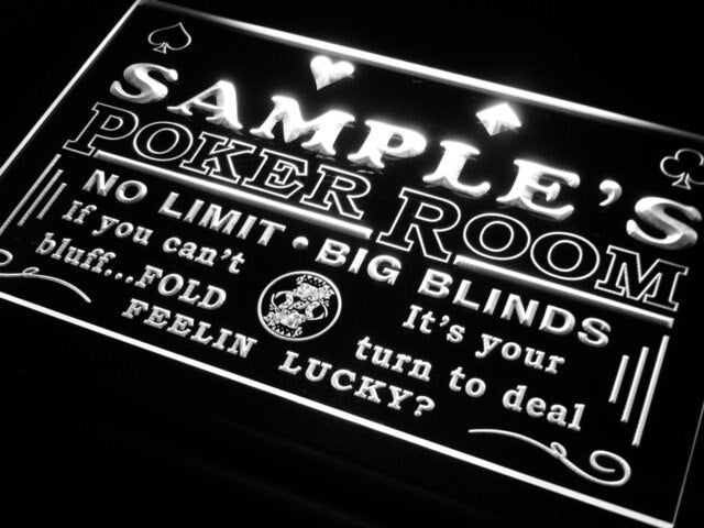 pd Name  Custom Poker Casino Room  Bar Neon Light Signs with On/Off Switch 7 Colors 4 Sizes by Woody Signs Co. - Handmade Crafted Unique Wooden Creative