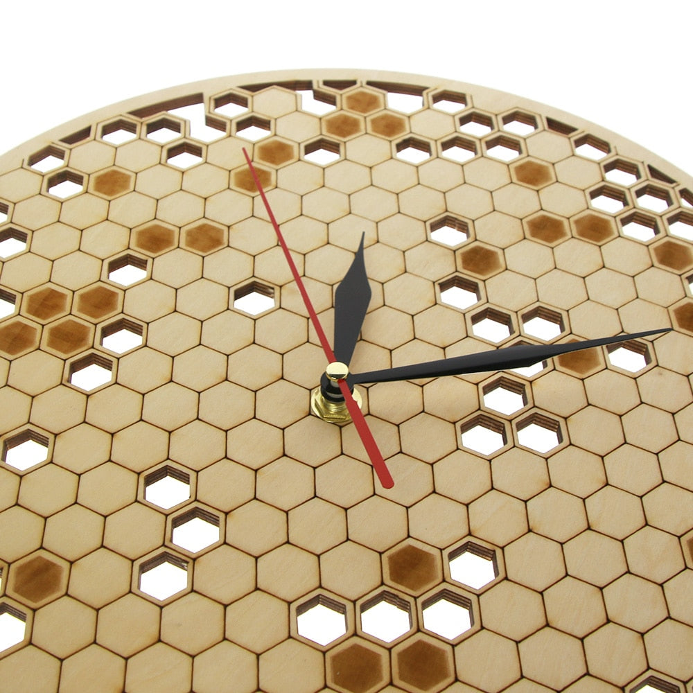 Wood Clock Watch Kitchen Rustic Hanging Clock Modern Geometric Clock Honeycombs Wooden  Art Bee Lover  for Family by Woody Signs Co. - Handmade Crafted Unique Wooden Creative