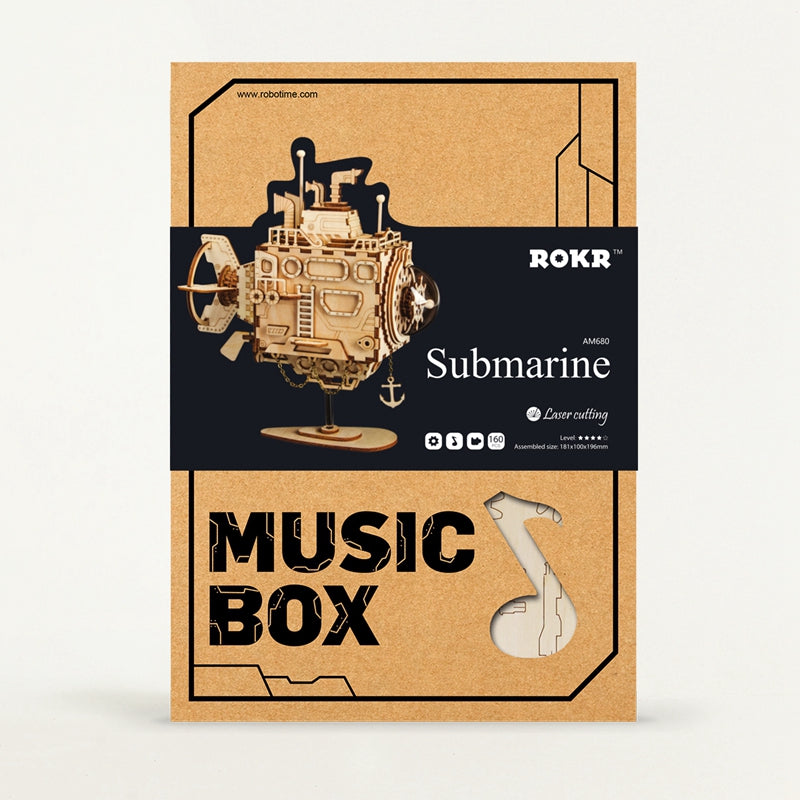 Creative DIY 3D Steampunk Submarine Wooden Puzzle Game Assembly Music Box Toy Gift for Children Teens Adult AM680 by Woody Signs Co. - Handmade Crafted Unique Wooden Creative