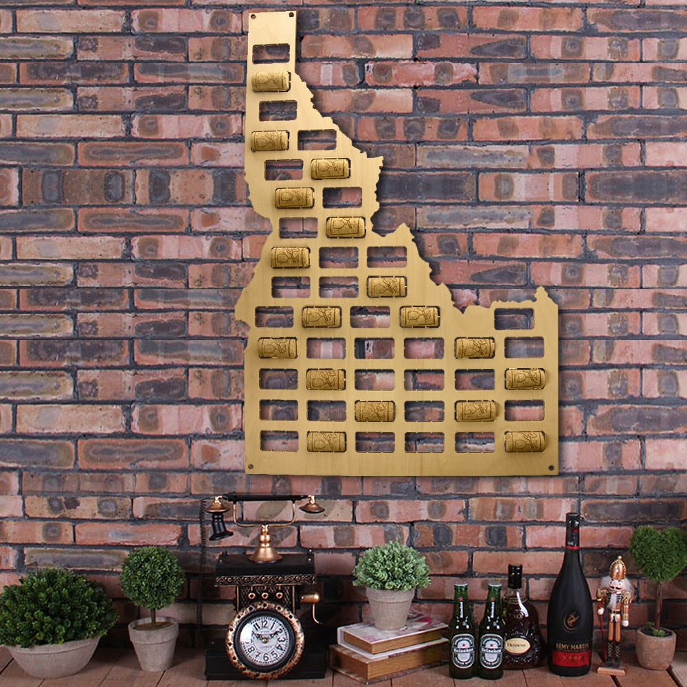 Idaho State  Cork Map Wooden Display Wall Map The Gem State   Cork Holder Bottle Corks Trap Hanger Home Bar by Woody Signs Co. - Handmade Crafted Unique Wooden Creative