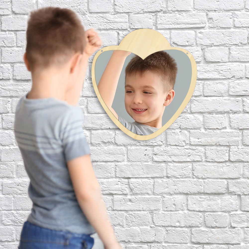 Heart Shaped Acrylic Wall Mirror with Wooden Back Girl Room Decoration Make-up Wall Mirror Valentines Day Gift For Her by Woody Signs Co. - Handmade Crafted Unique Wooden Creative