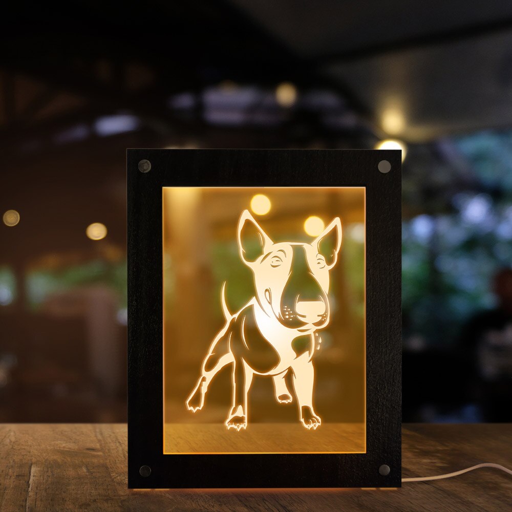 Bull Terrier Dog 3D Magic Night Lamp Photo Frame Kid Room Led Luminous Photo Frame USB Operated Sleepy Desk Lamp for by Woody Signs Co. - Handmade Crafted Unique Wooden Creative