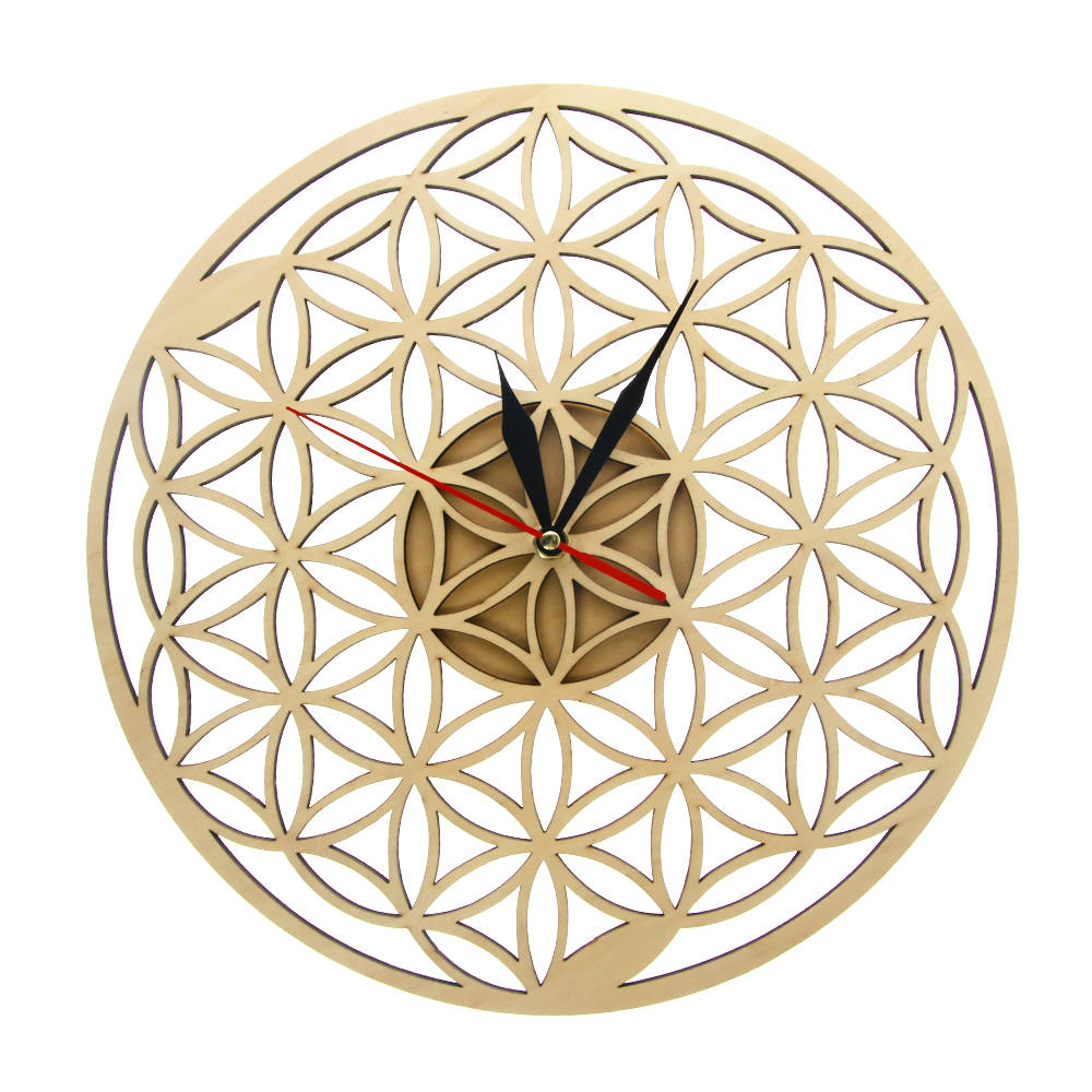 Flower of Life Intersect Rings Geometric Wooden Wall Clock Sacred Geometry Laser Cut Clock Watch Housewarming Gift Room Decor by Woody Signs Co. - Handmade Crafted Unique Wooden Creative