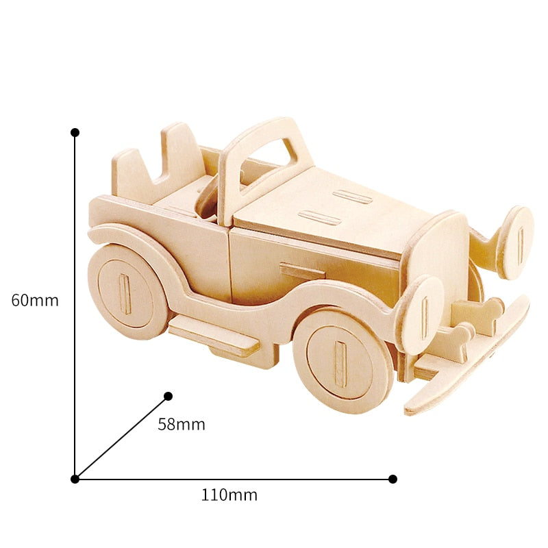 DIY 3D Wooden Classic Car Puzzle Game  Kids Natural Color   Educational Gift JP110 by Woody Signs Co. - Handmade Crafted Unique Wooden Creative