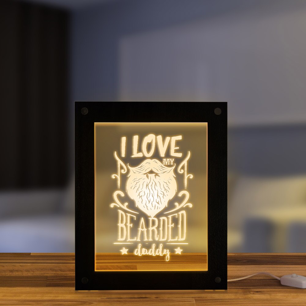 I Love My Bearded Daddy Night Light Picture Frame Fathers Day Gift Inspirational Quote LED Lighting Decor Desk Frame For Kids by Woody Signs Co. - Handmade Crafted Unique Wooden Creative