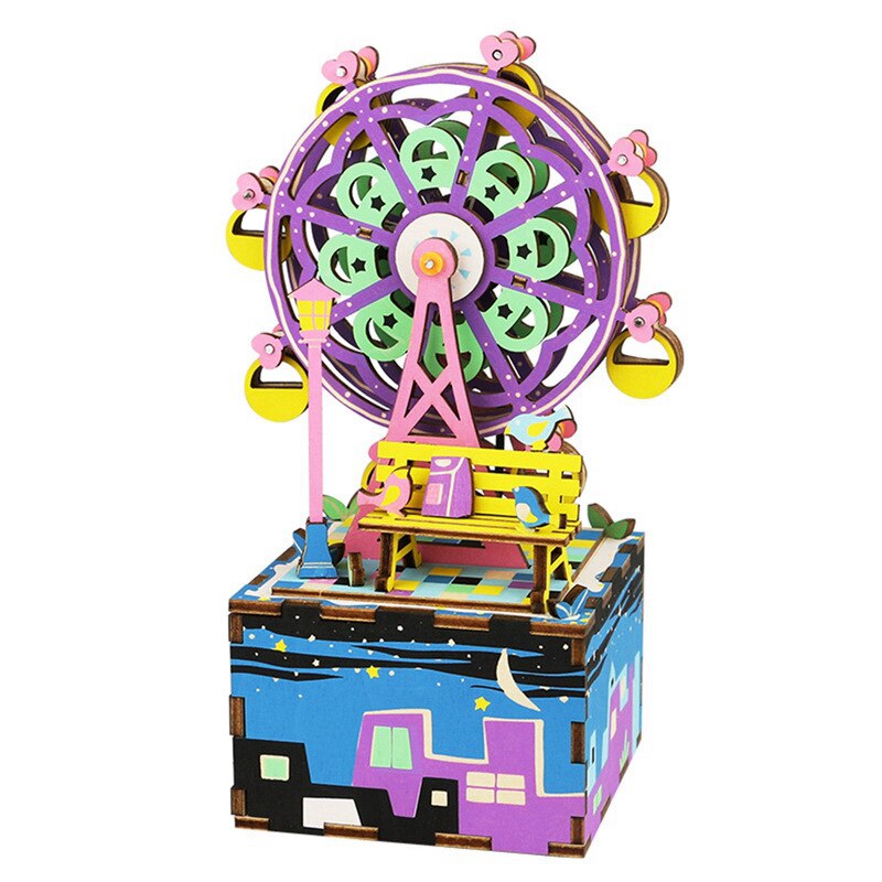 DIY 3D Wooden Carrousel Ferris Wheel Puzzle Game Assembly Rotatable Music Box Toy Gift for Children Kids Adult AM402 by Woody Signs Co. - Handmade Crafted Unique Wooden Creative