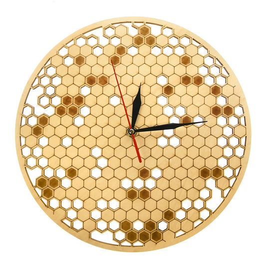 Wood Clock Watch Kitchen Rustic Hanging Clock Modern Geometric Clock Honeycombs Wooden  Art Bee Lover  for Family by Woody Signs Co. - Handmade Crafted Unique Wooden Creative