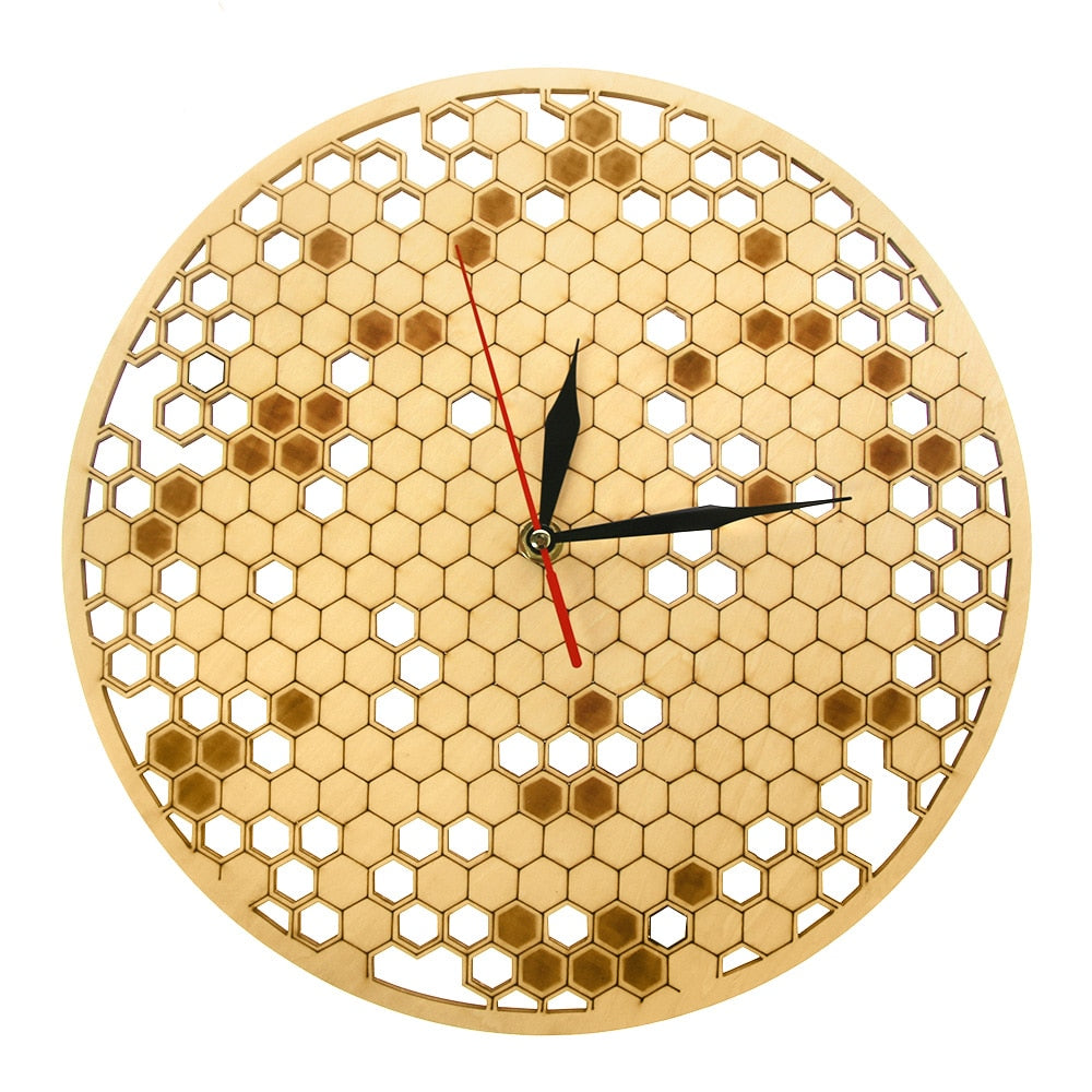 Wood Clock Watch Kitchen Rustic Hanging Clock Modern Geometric Clock Honeycombs Wooden  Art Bee Lover  for Family by Woody Signs Co. - Handmade Crafted Unique Wooden Creative