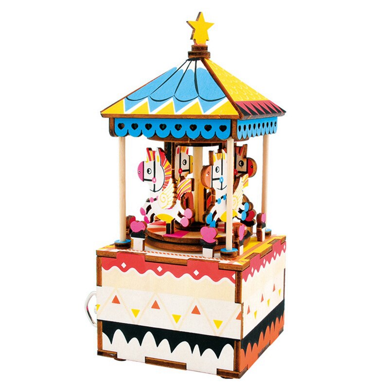 DIY 3D Wooden Carrousel Ferris Wheel Puzzle Game Assembly Rotatable Music Box Toy Gift for Children Kids Adult AM402 by Woody Signs Co. - Handmade Crafted Unique Wooden Creative