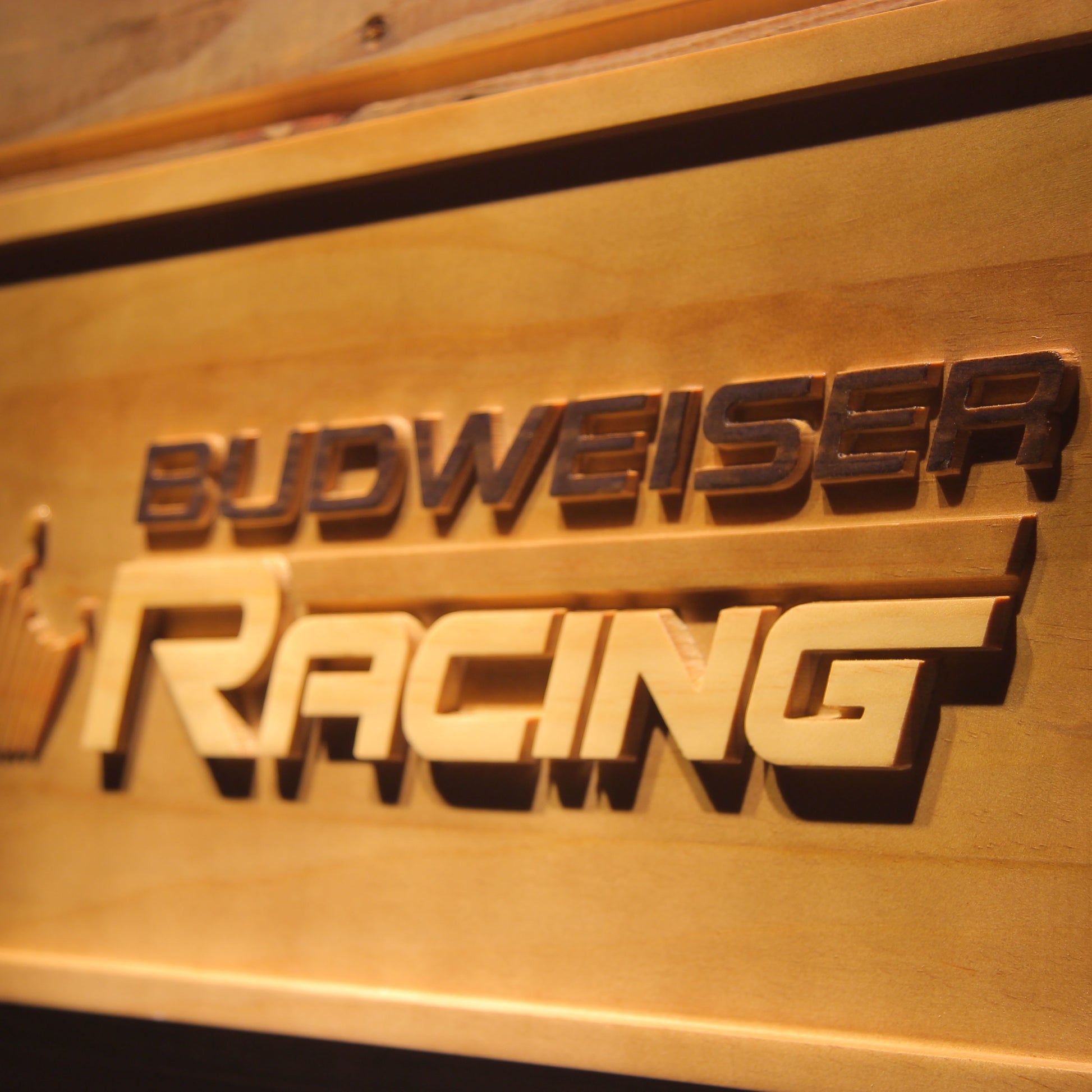 Budweiser Racing Car 3D Wooden Bar Signs by Woody Signs Co. - Handmade Crafted Unique Wooden Creative
