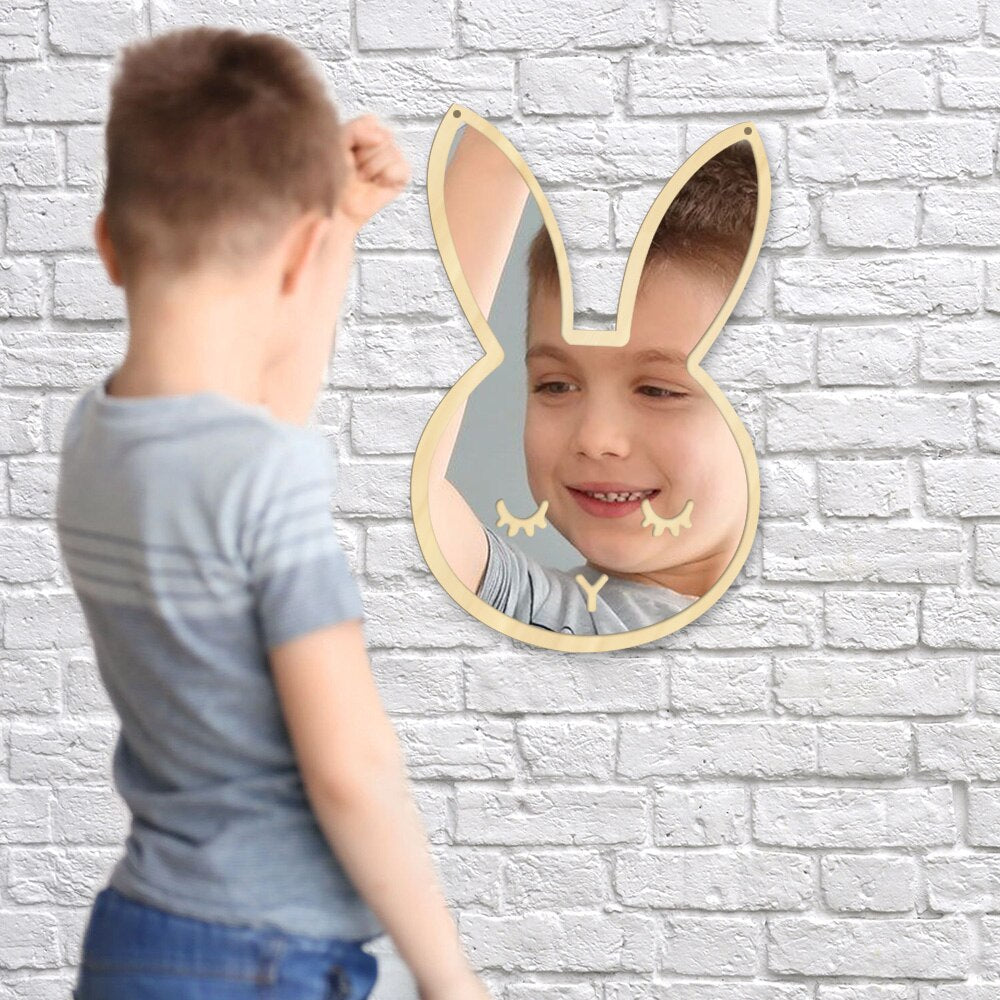 Bunny Sleepy Eyes Makeup Mirror Cute Animal Sleeping Rabbit Wood & Acrylic Safety Wall Mirror Nursery  For Kids by Woody Signs Co. - Handmade Crafted Unique Wooden Creative