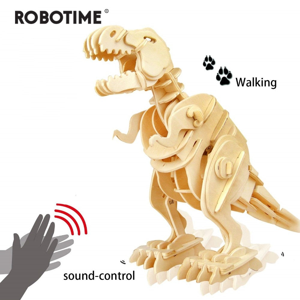 Creative DIY 3D Walking T-rex Wooden Puzzle Game Assembly Sound Control Dinosaur Toy Gift for Children Adult D210 by Woody Signs Co. - Handmade Crafted Unique Wooden Creative