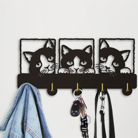 Peeping Cat 3D  Hook Rails Triple  With Lovley Cat Theme Clothing Hook Rack Hanger  Decoration by Woody Signs Co. - Handmade Crafted Unique Wooden Creative