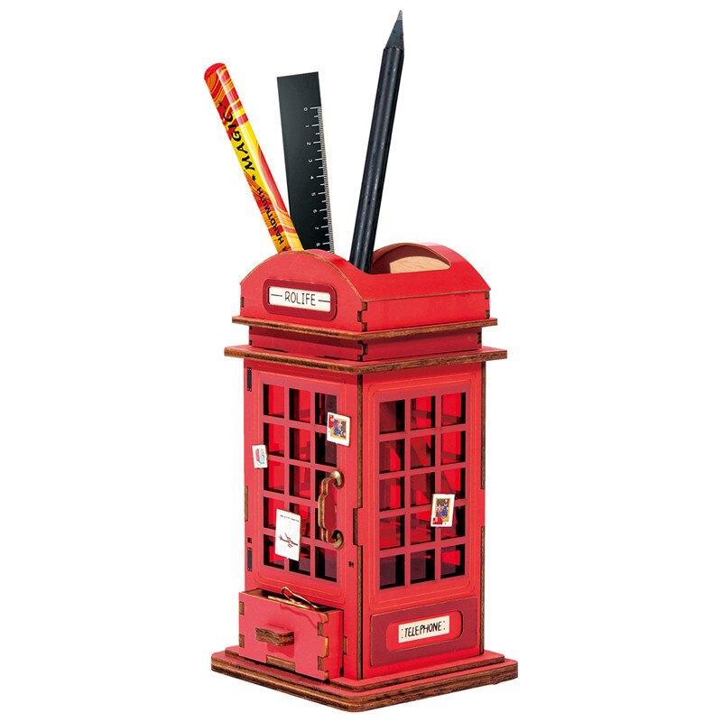 New Arrival Creative DIY  Phone Booth 3D Penholder   Gift for Child  TG13 (TG13 Phone Booth) by Woody Signs Co. - Handmade Crafted Unique Wooden Creative