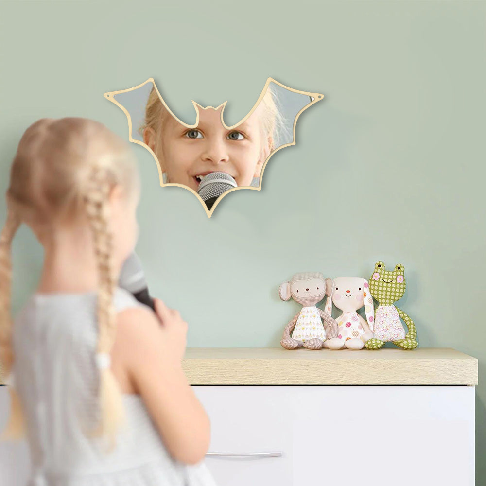 Bat Arylic Mirror With Wooden Back Bat Shaped Wall Mirror Wall Mount Makeup Mirror Unique Halloween by Woody Signs Co. - Handmade Crafted Unique Wooden Creative