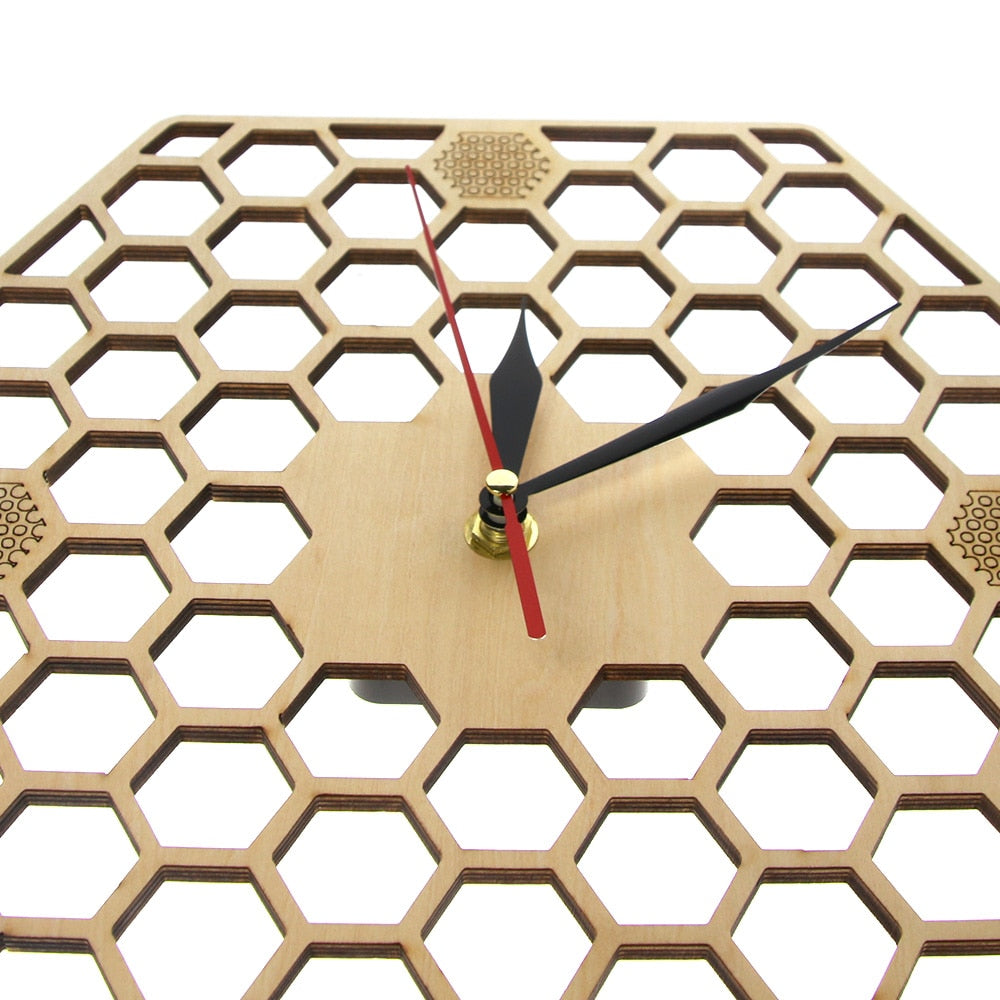 Minimal honeycomb Wood Wall Clock Hexagonal  Geometric Wall Clock Bee Lover  Contemporary Rustic Wood Clock Watch by Woody Signs Co. - Handmade Crafted Unique Wooden Creative