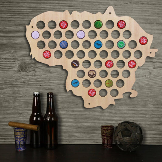 Lithuania  Bottle Cap Map Collection Art Custom-made  Cap Map Wooden Craft Gift For  Aficionado by Woody Signs Co. - Handmade Crafted Unique Wooden Creative