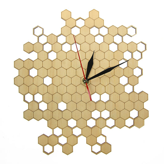 Honeycomb Nature Inspired Wooden Wall Clock Contemporary Style Laser Engraved Hexagonal Clock  Bamboo Bee by Woody Signs Co. - Handmade Crafted Unique Wooden Creative
