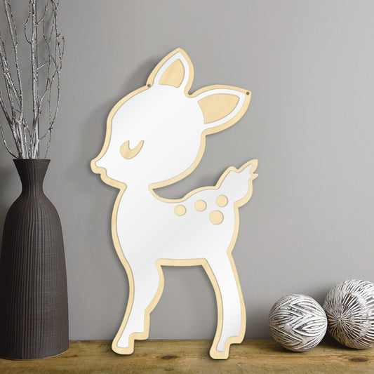 Little Deer Wall Mirror Acrylic Mirror and Wooden Back Hanging Mirrors Animal Nursery  Decor For Children's Room by Woody Signs Co. - Handmade Crafted Unique Wooden Creative