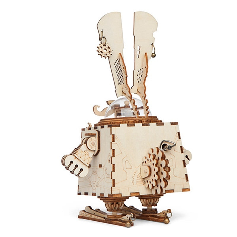 Creative DIY 3D Steampunk Rabbit Wooden Puzzle Game Assembly Music Box Toy Gift for Children Teens Adult AM481 by Woody Signs Co. - Handmade Crafted Unique Wooden Creative