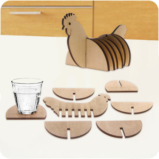 7Pieces/Set Cock Wooden Coaster Creative Animal Theme DIY Pin Table Mat Coffee Tea Mug Wood Coaster Table Decor by Woody Signs Co. - Handmade Crafted Unique Wooden Creative