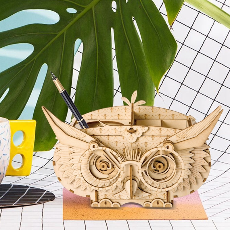 DIY 3D Wooden Owl Puzzle Game Gift&Penholder&Storage Box for  Kid Friend  Popular  TG405 by Woody Signs Co. - Handmade Crafted Unique Wooden Creative