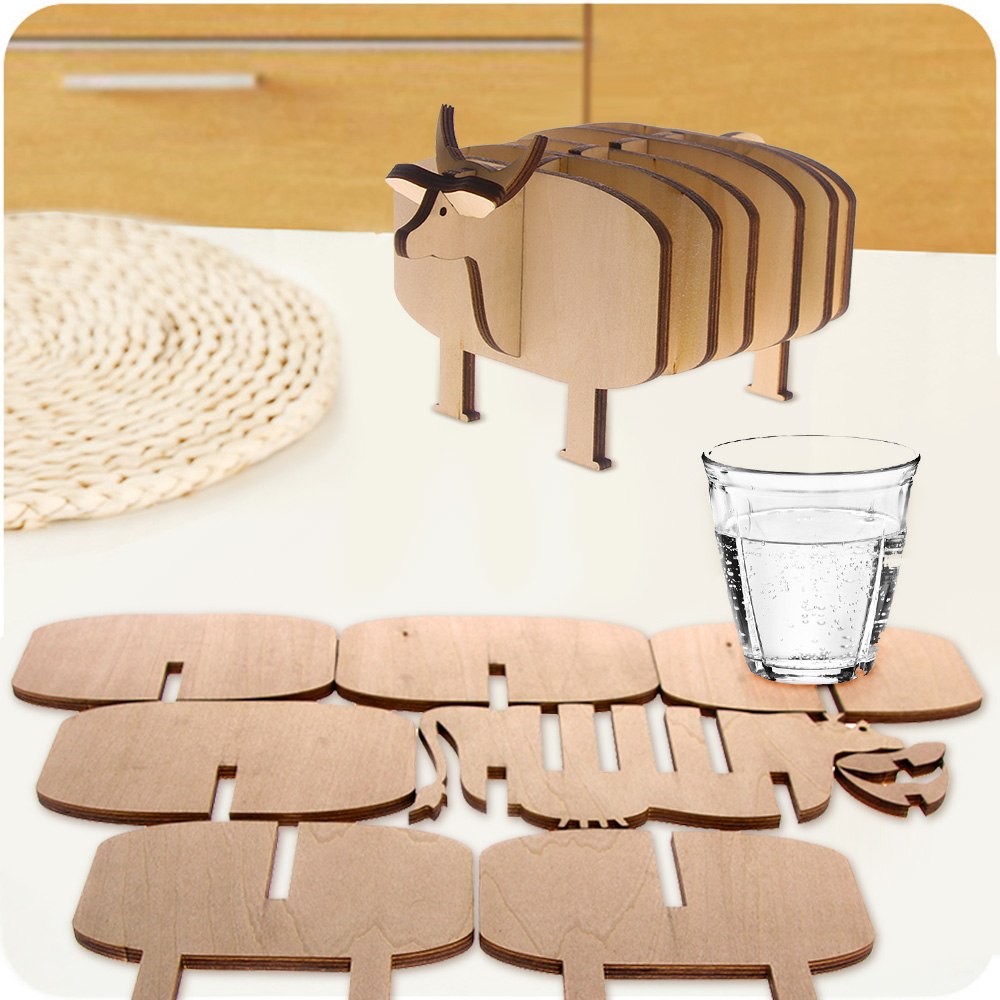 7Pieces/Set Cow Model DIY Pin Wooden Coast Creative Coffee Tea Cup Mat Animal Theme Art Decoration Unique Gift Idea For Friends by Woody Signs Co. - Handmade Crafted Unique Wooden Creative