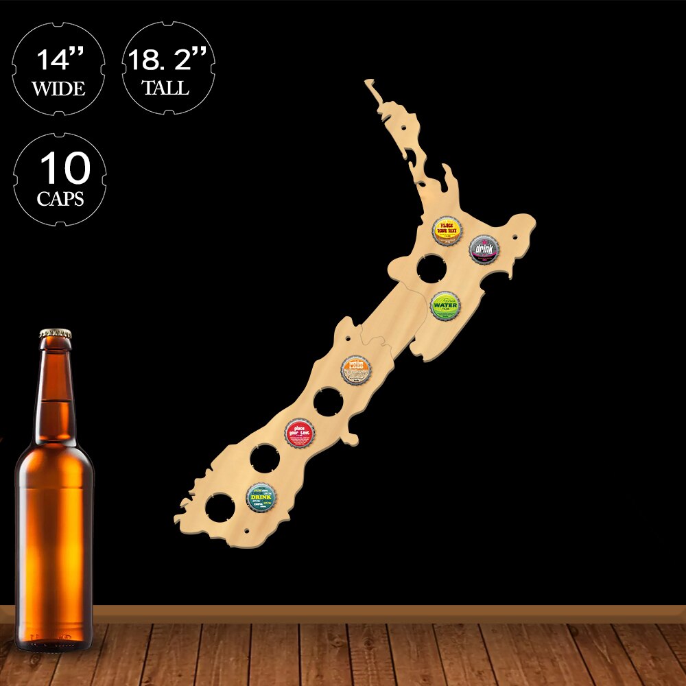 Map Of New Zealand  Cap Map Display Holder Bottle Cap Gadgets Wood Crafts  3D Wall  For Pub Bar by Woody Signs Co. - Handmade Crafted Unique Wooden Creative