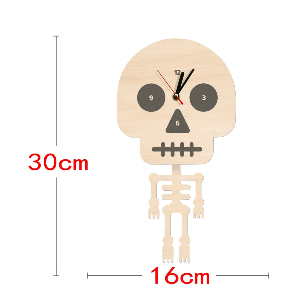 Cartoon Skeleton Wall Clock With Swinging Body Bone Pendulum Halloween Kid Room Hanging Skeleton  Skull by Woody Signs Co. - Handmade Crafted Unique Wooden Creative