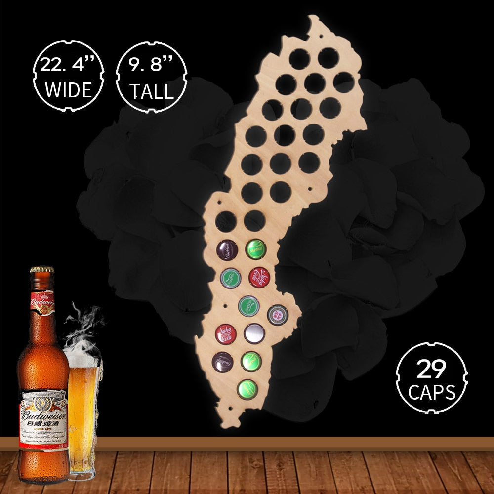 Sweden Wooden Map Bottle  Cap Map  Collect For Bar Club Cap Collectors Laser Engraved Hanging  Decoration by Woody Signs Co. - Handmade Crafted Unique Wooden Creative