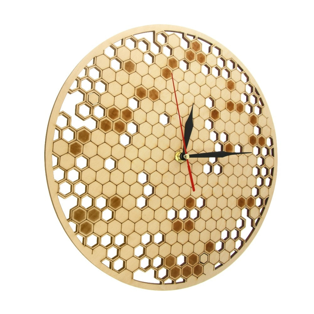 Wood Clock Watch Kitchen Rustic Hanging Clock Modern Geometric Clock Honeycombs Wooden  Art Bee Lover  for Family by Woody Signs Co. - Handmade Crafted Unique Wooden Creative