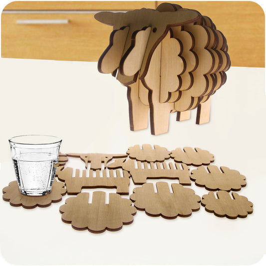 7Pieces/Set Handmade Wood Animal Shape Antislip Table Mat Sheep Shape Pine Coasters DIY Place Mat Coffee Cup Pad  Unique Gifts by Woody Signs Co. - Handmade Crafted Unique Wooden Creative