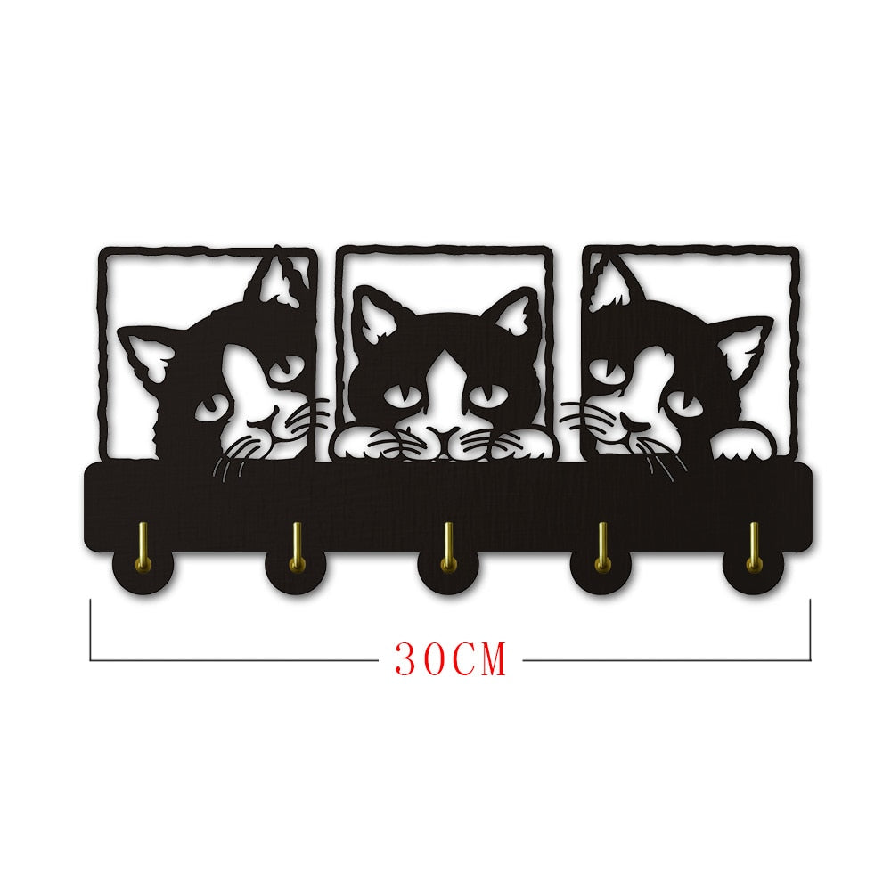 Peeping Cat 3D  Hook Rails Triple  With Lovley Cat Theme Clothing Hook Rack Hanger  Decoration by Woody Signs Co. - Handmade Crafted Unique Wooden Creative
