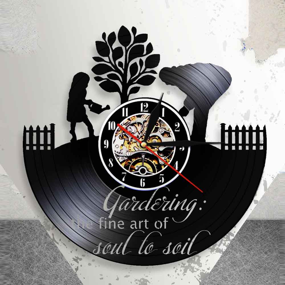 The Fine Art Of Soul To Soil Garden Quote Kitchen Wall Clock Farmhouse Style Culture Finds Gardening Vinyl Record Wall Clock by Woody Signs Co. - Handmade Crafted Unique Wooden Creative