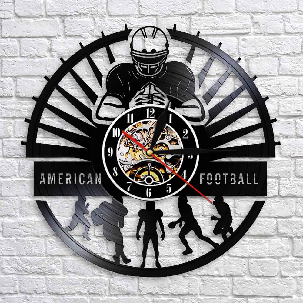 American Football Players Wall Clock Sports Locker Room  Modern Design Rugby Vinyl Record Wall Clock Football Fan by Woody Signs Co. - Handmade Crafted Unique Wooden Creative